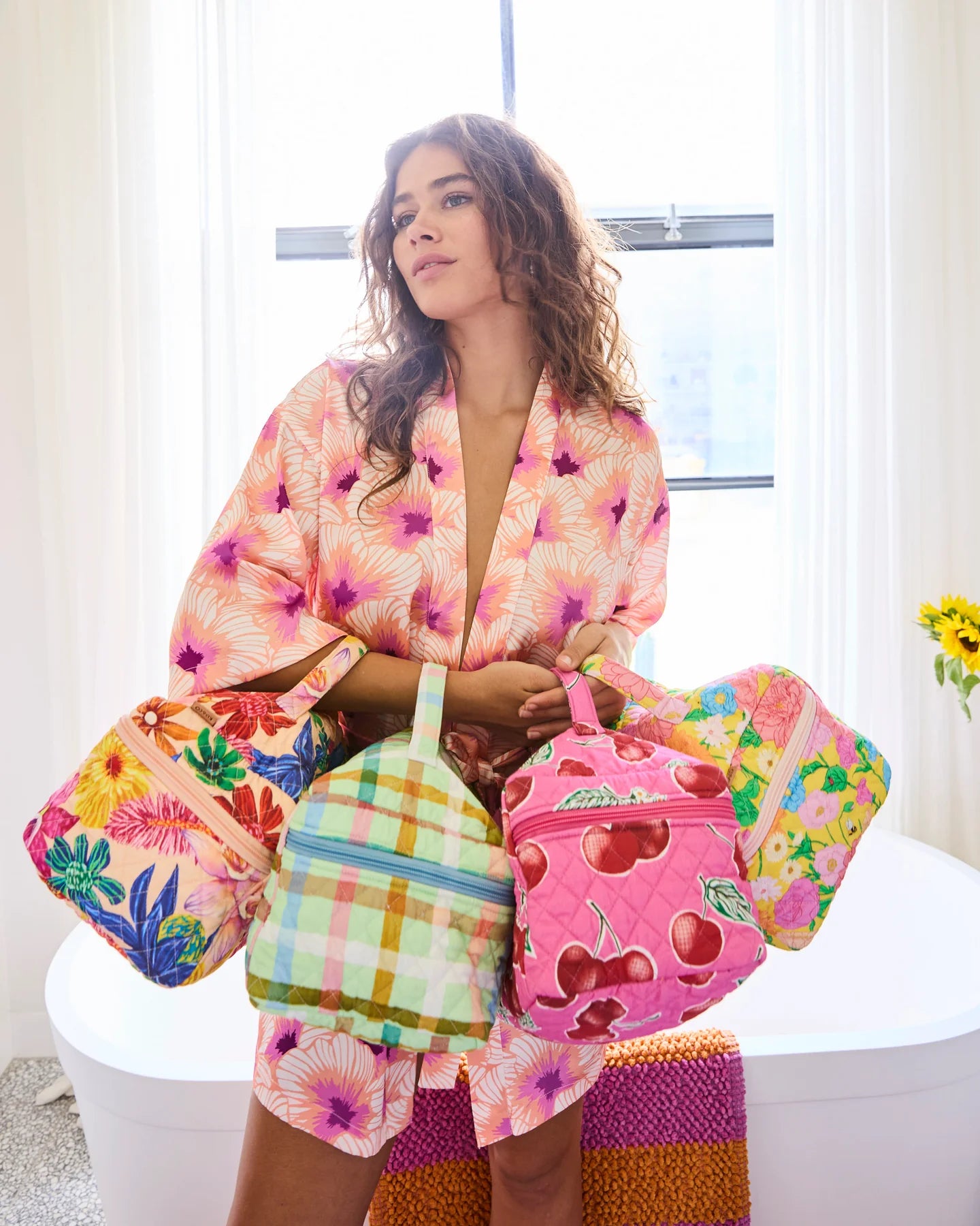 Candy Check Mint Quilted Cotton Toiletry Bags