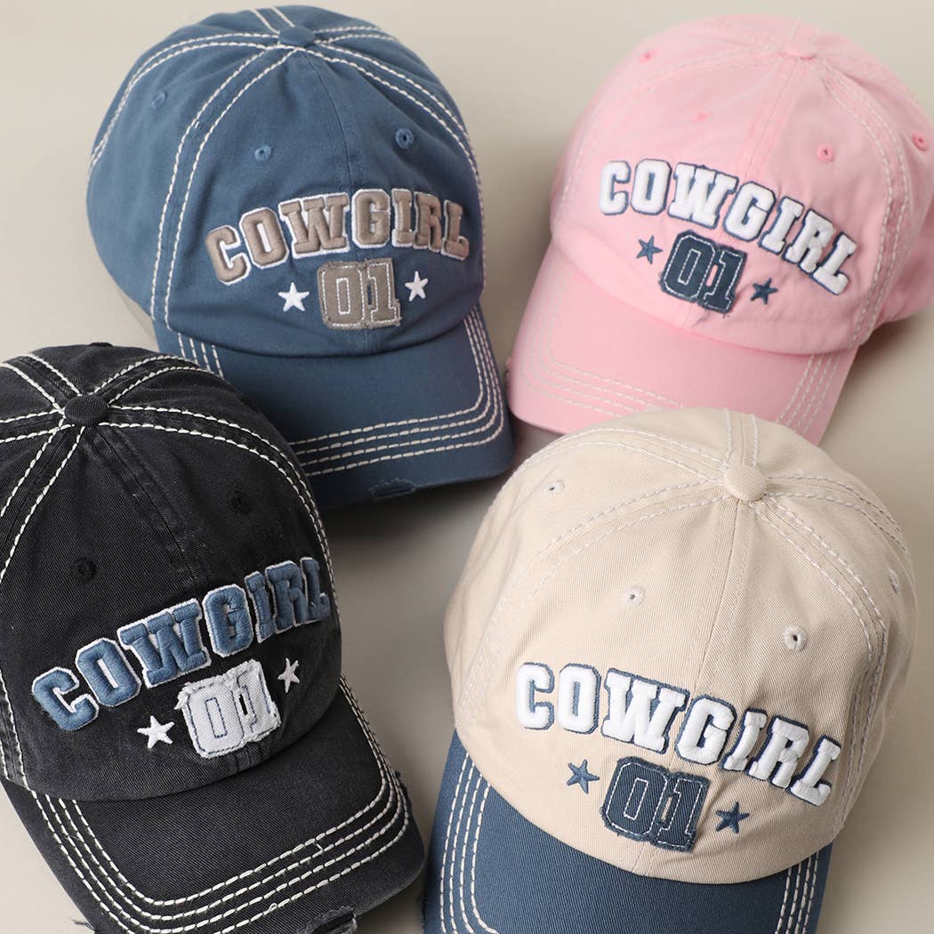 COWGIRL 01 Embroidered Vintage Distressed Baseball Cap
: BLK