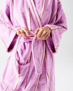 LAVENDER FIELD STRIPE BAMBOO TERRY BATH ROBE