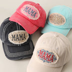 MAMA Patch Embroidered Distressed Baseball Cap : HPK