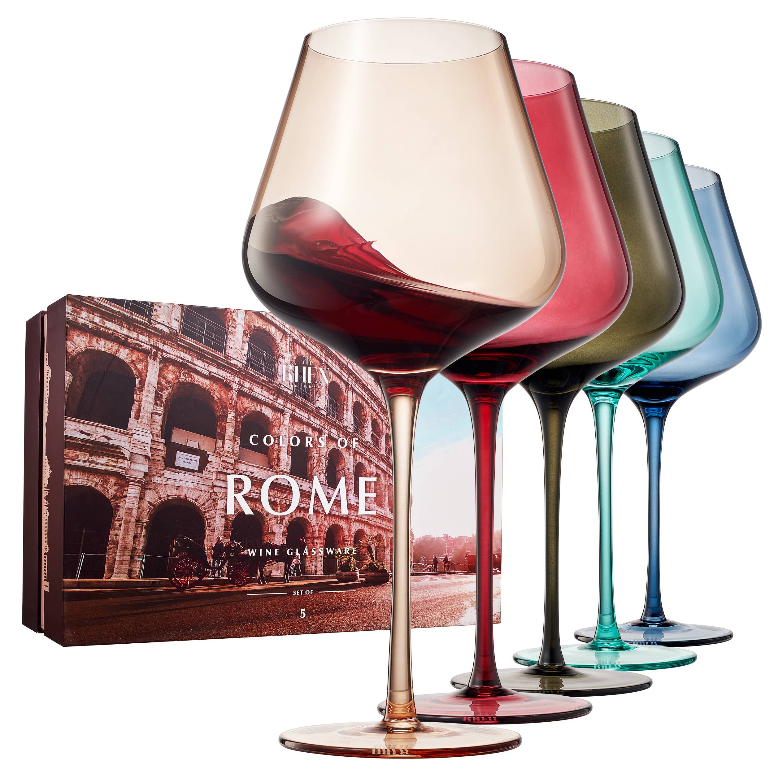 Colors of Rome, Italy, City Wine Glassware | Set of 5, 20 OZ