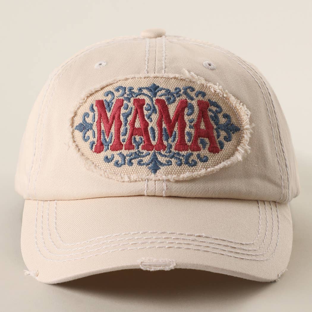 MAMA Patch Embroidered Distressed Baseball Cap : HPK