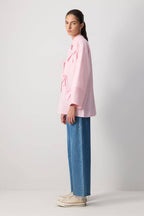 PINK STRIPED COTTON SHIRT WITH BOW APPLIQUES