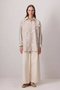 Embroidered Mesh Flower Shirt: Stone