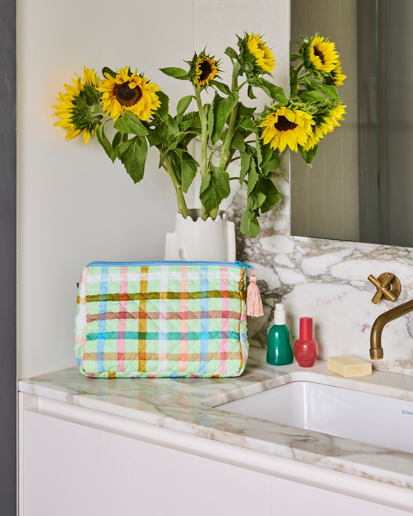 Candy Check Mint Quilted Cotton Toiletry Bags
