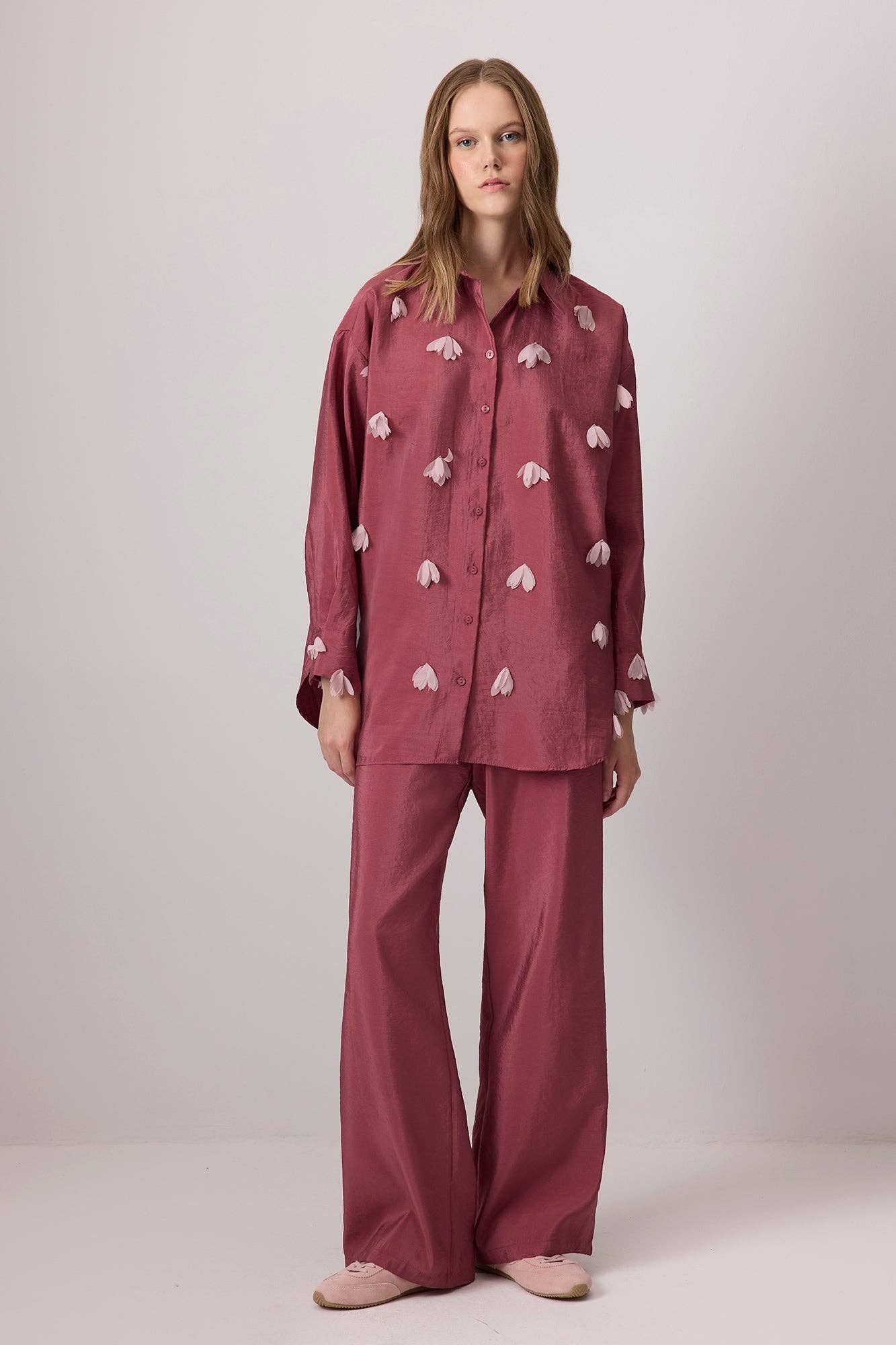 Embroidered Mesh Flower Shirt: Pink