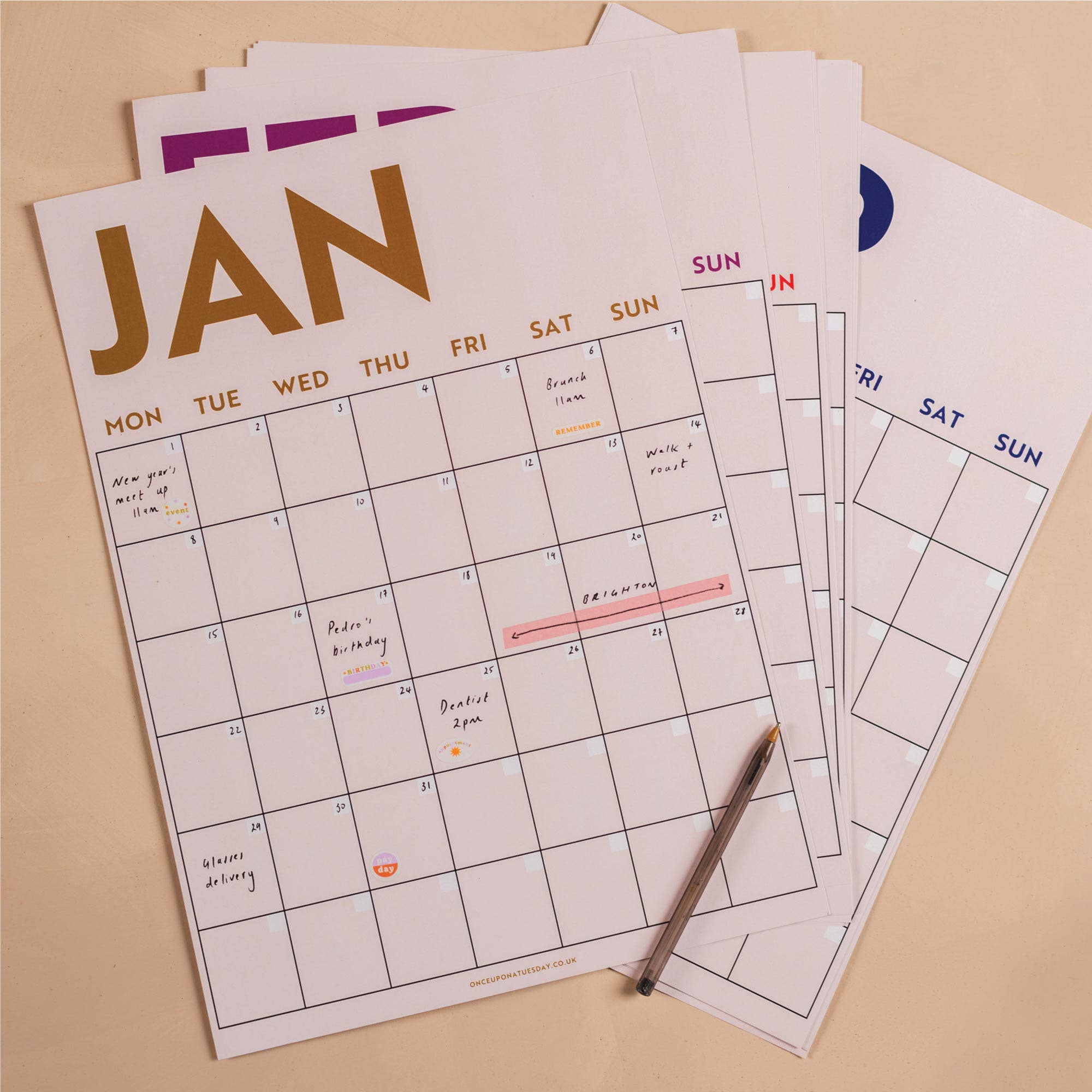 Monthly Undated A3 Wall Planner | 12 Pages | Simply Bright