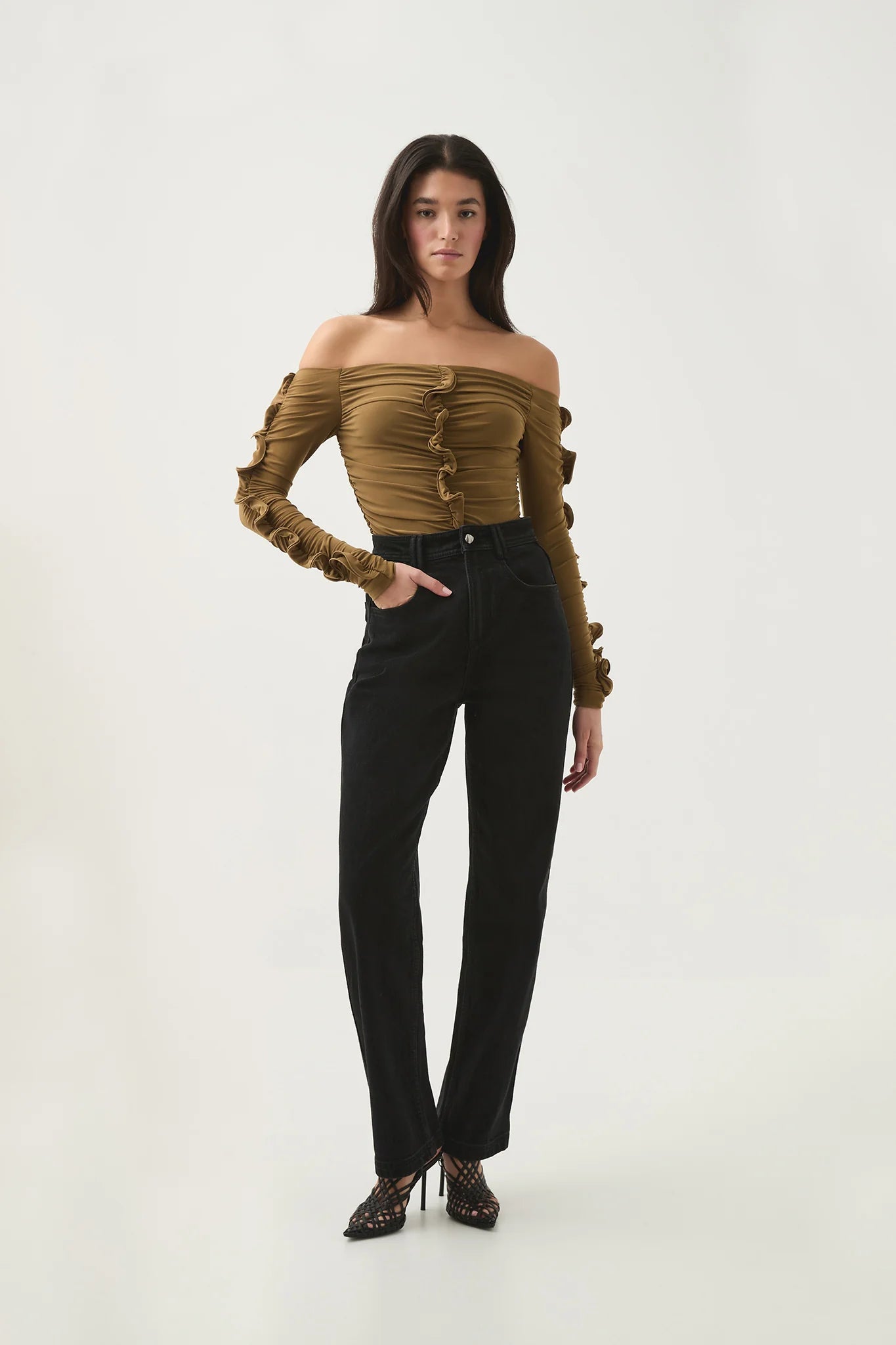 Aje Khaki Off the Shoulder Top - M