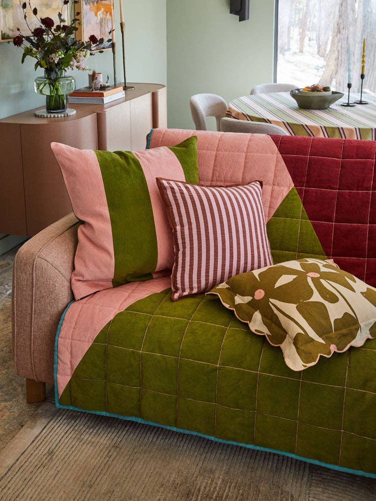 Corduroy Euro Pillowcase - Peach/Olive