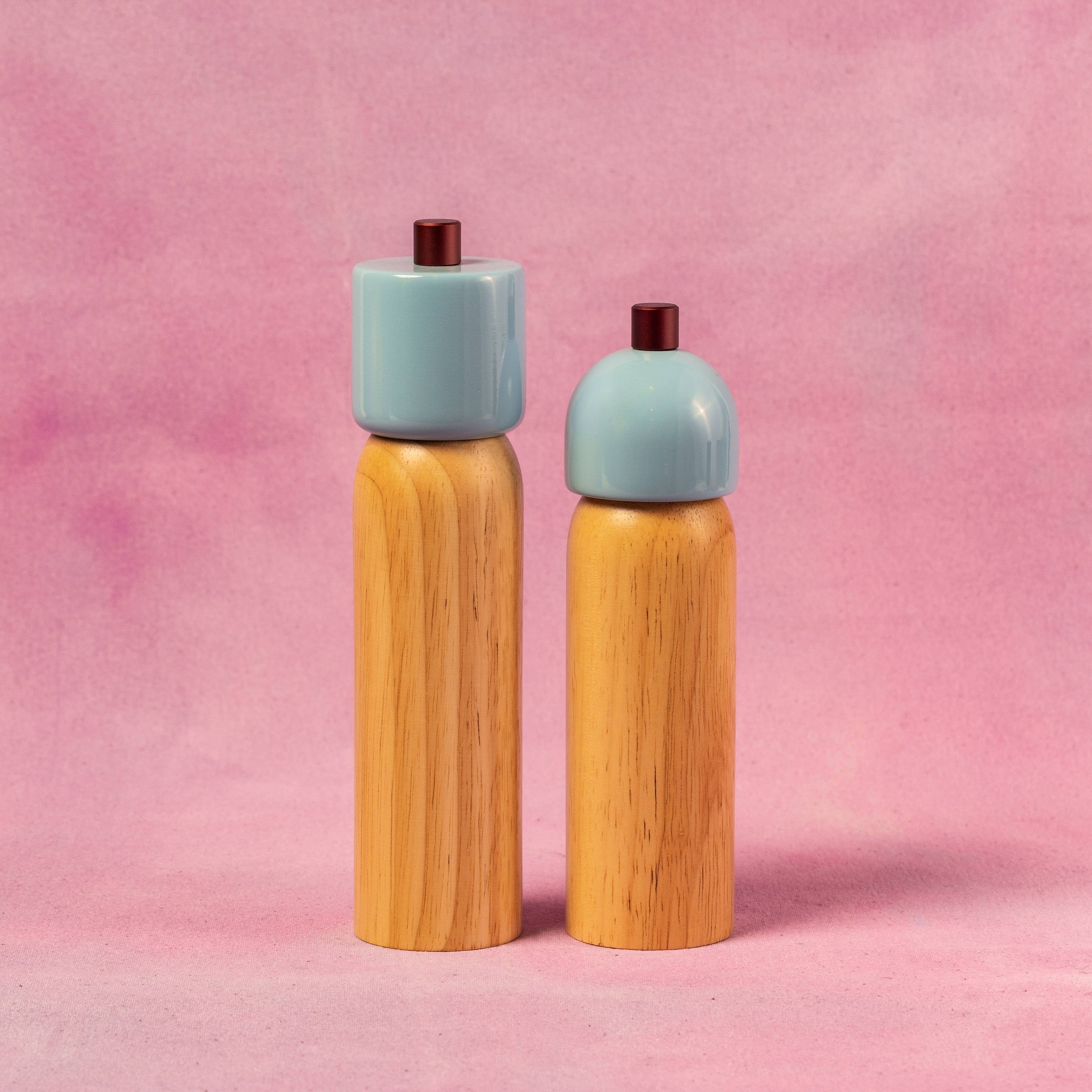 New! Salt & Pepper Grinder - Light Blue & Burgundy: Medium