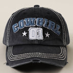 COWGIRL 01 Embroidered Vintage Distressed Baseball Cap
: BLK
