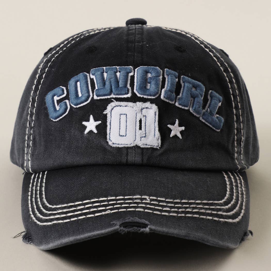 COWGIRL 01 Embroidered Vintage Distressed Baseball Cap
: BLK