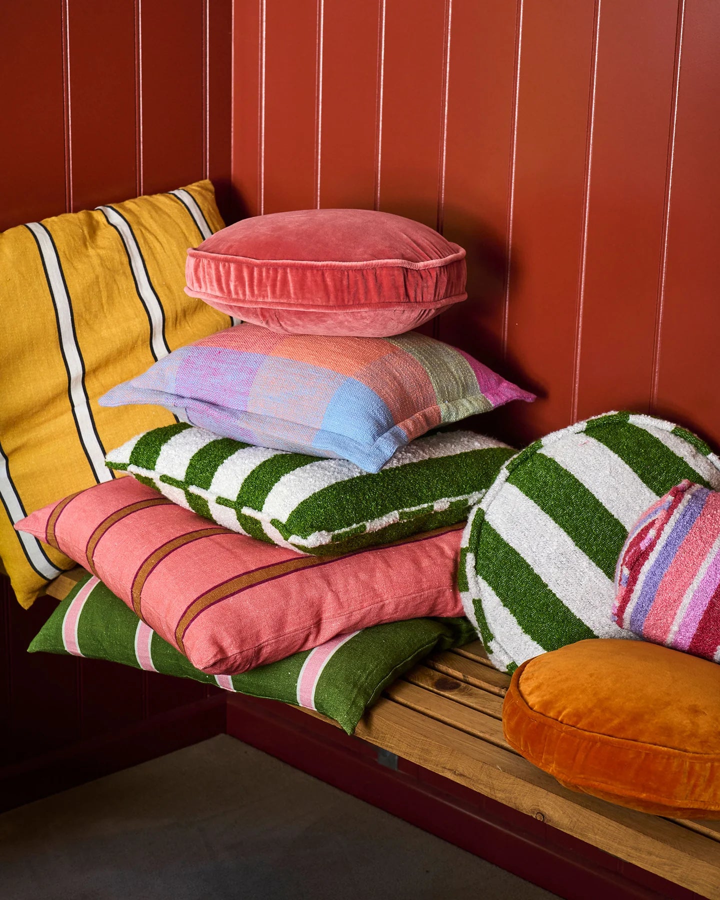 Moss Stripe Square Boucle Cushion