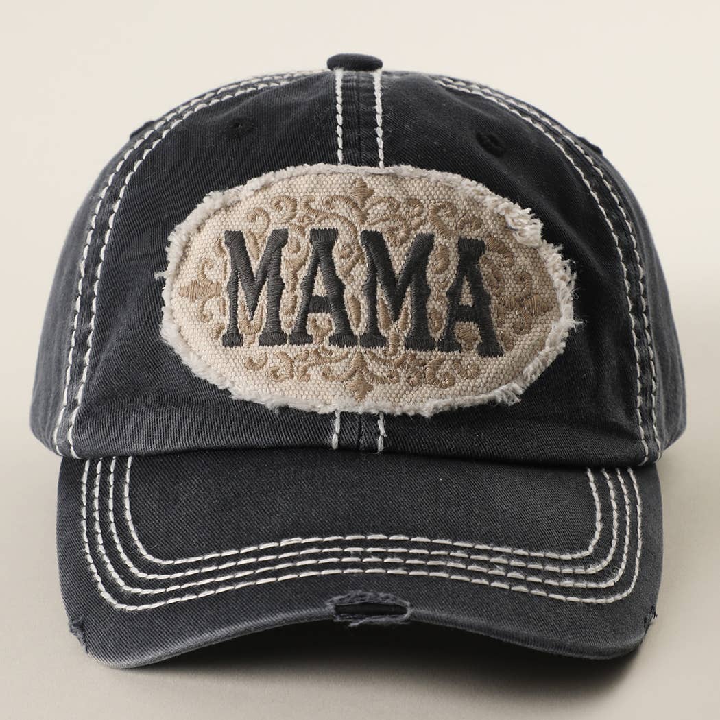 MAMA Patch Embroidered Distressed Baseball Cap : HPK