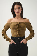 Aje Khaki Off the Shoulder Top - M