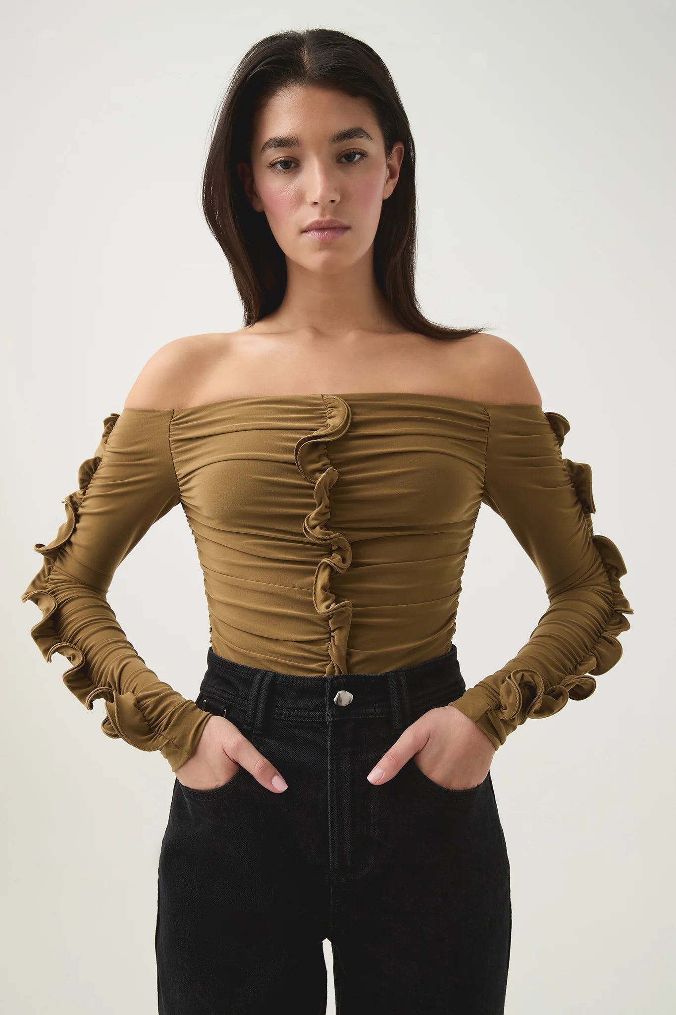 Aje Khaki Off the Shoulder Top - M