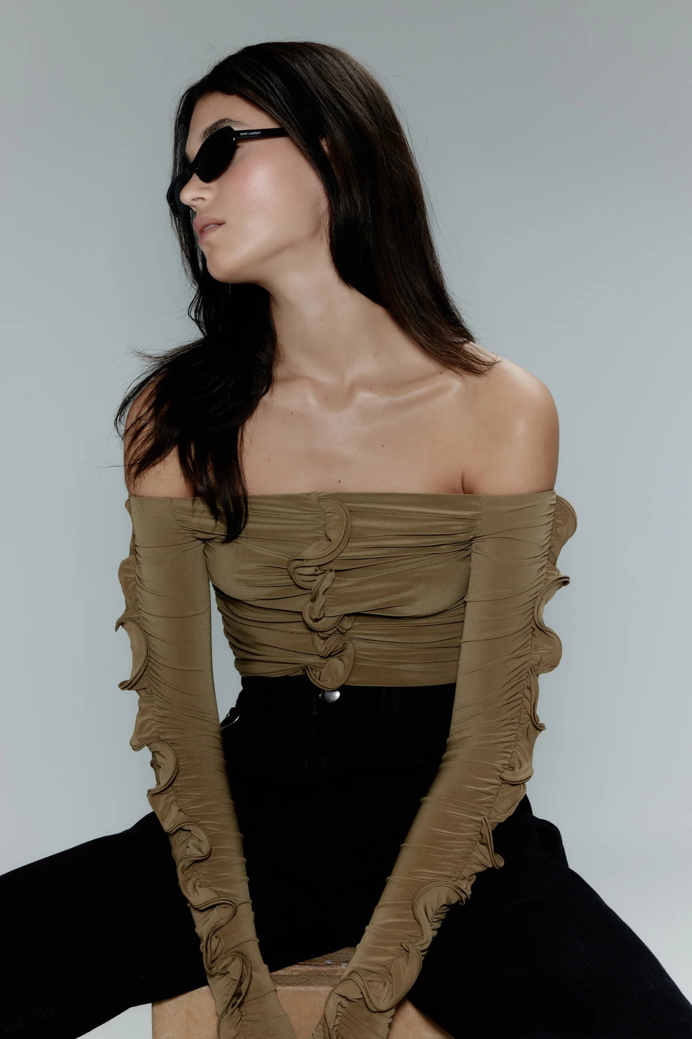 Aje Khaki Off the Shoulder Top - M