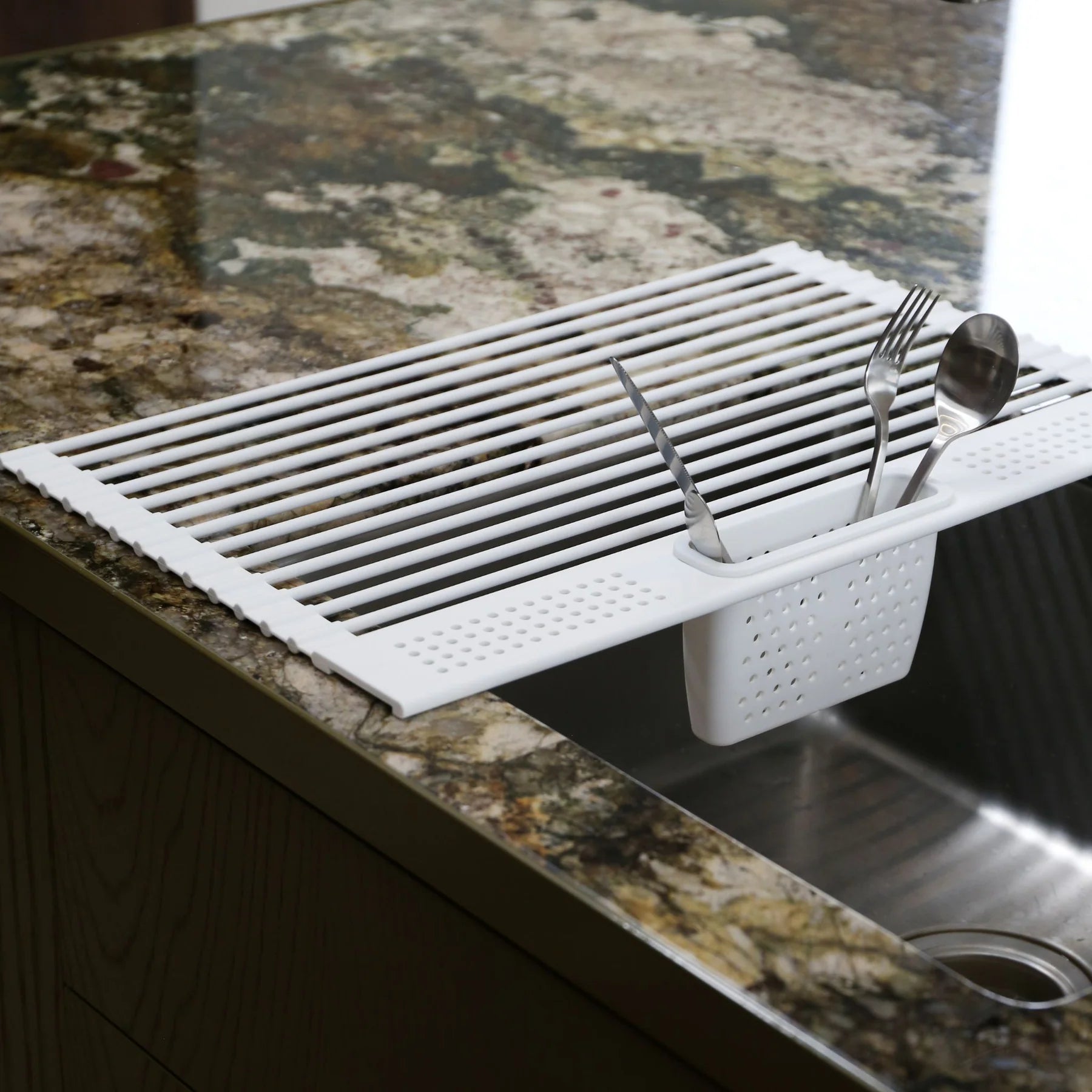 Folding Dish Rack w/ Cutlery Holder