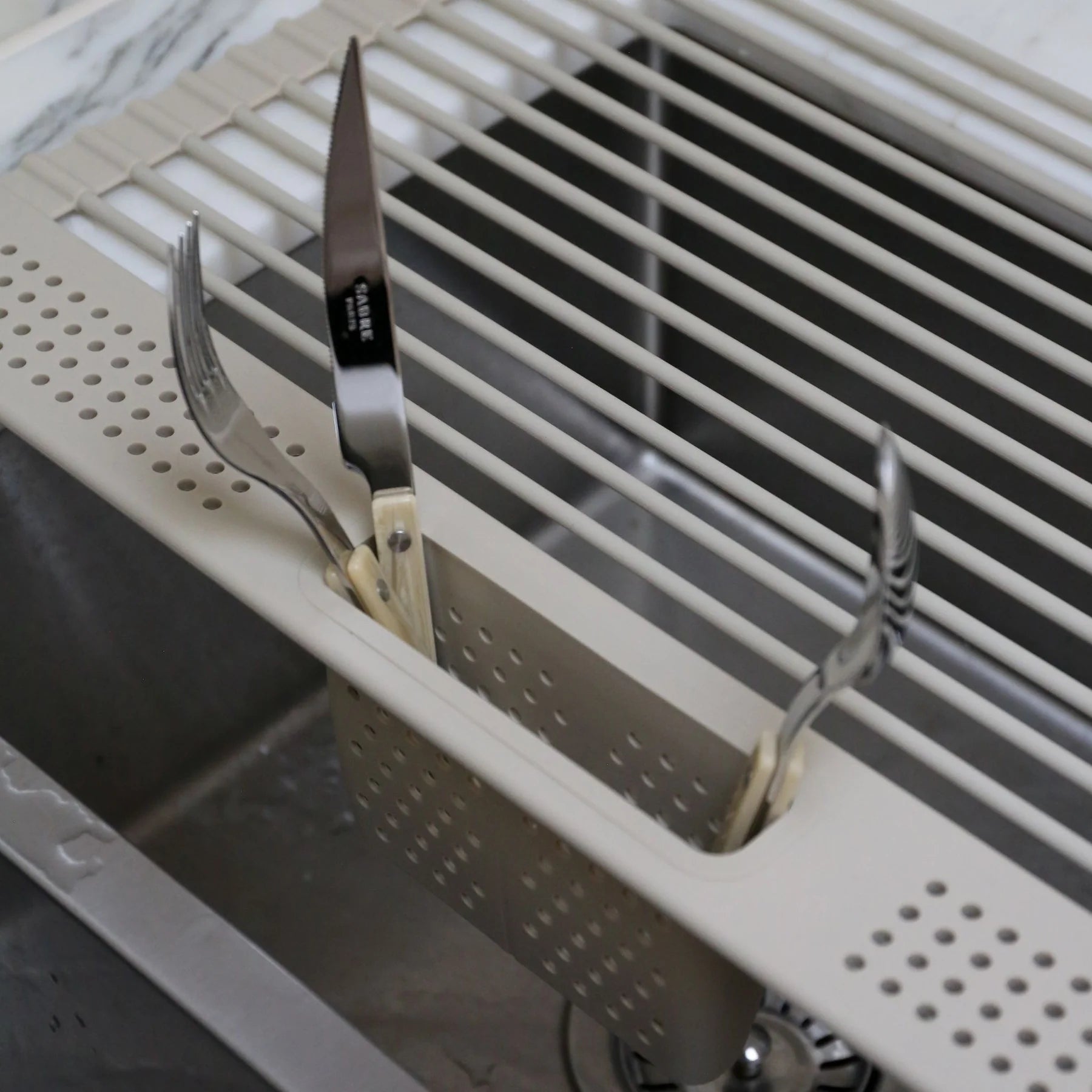 Folding Dish Rack w/ Cutlery Holder