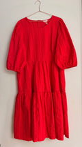 Gorman Red Textured Cotton Midi Puff Sleeve Tiered Dress-18