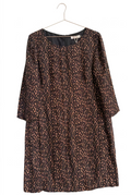 Country Road Dress Brown Silk Leopard Print 3/4 Sleeve Shift Midi - 14