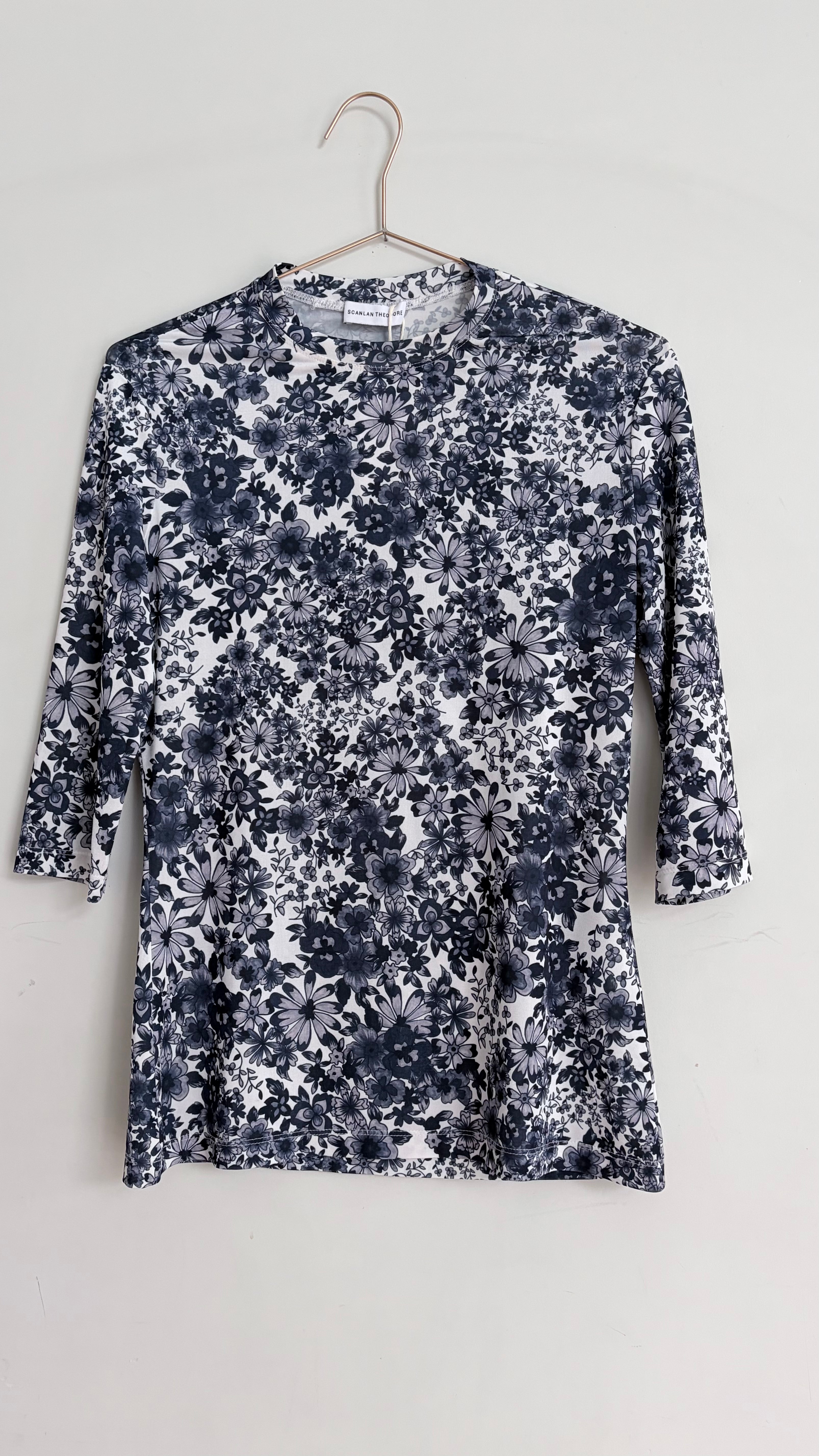 Scanlan Theodore TShirt White Black Floral Jersey 3/4 Sleeve Tunic - S