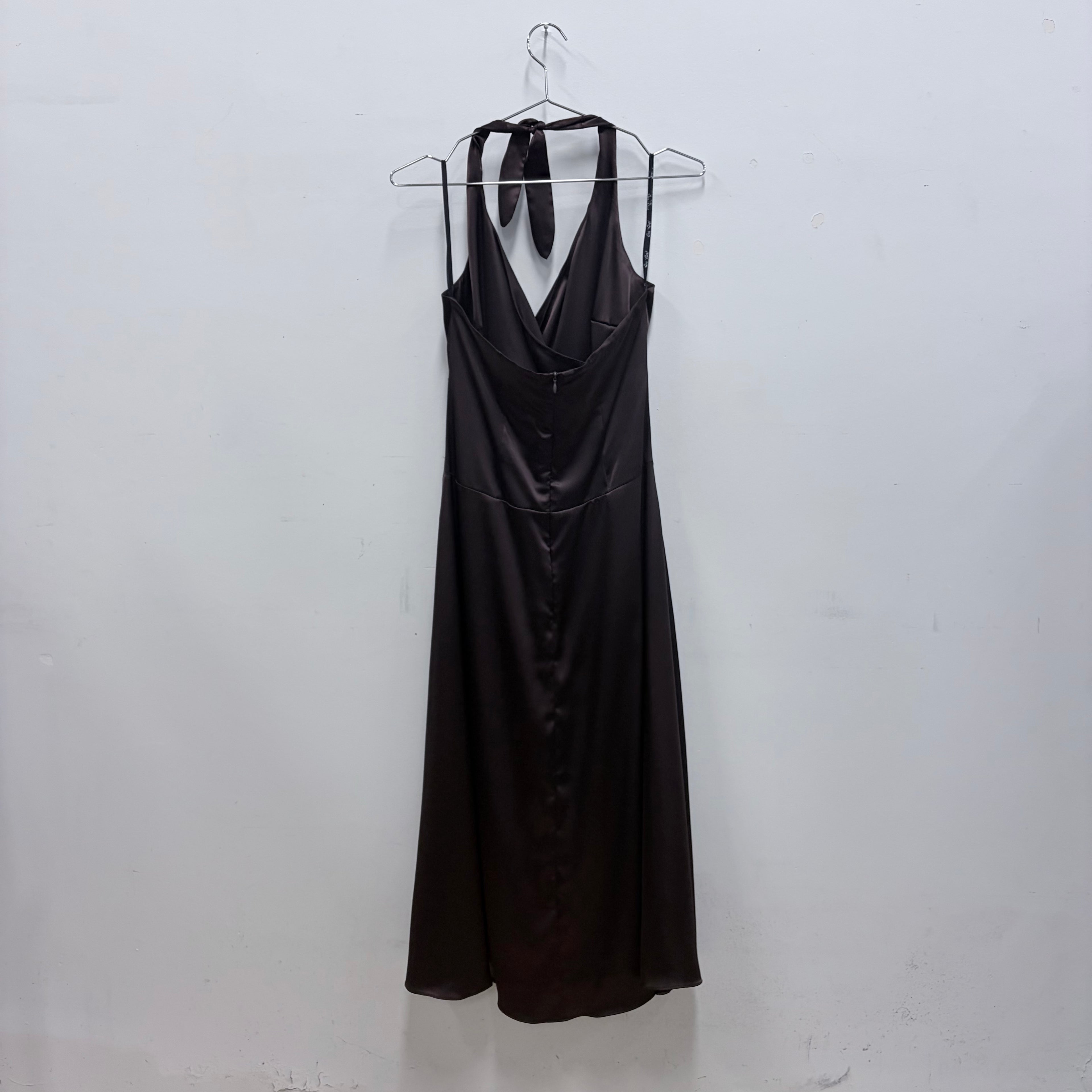 Very brown satin halter neck dress 12