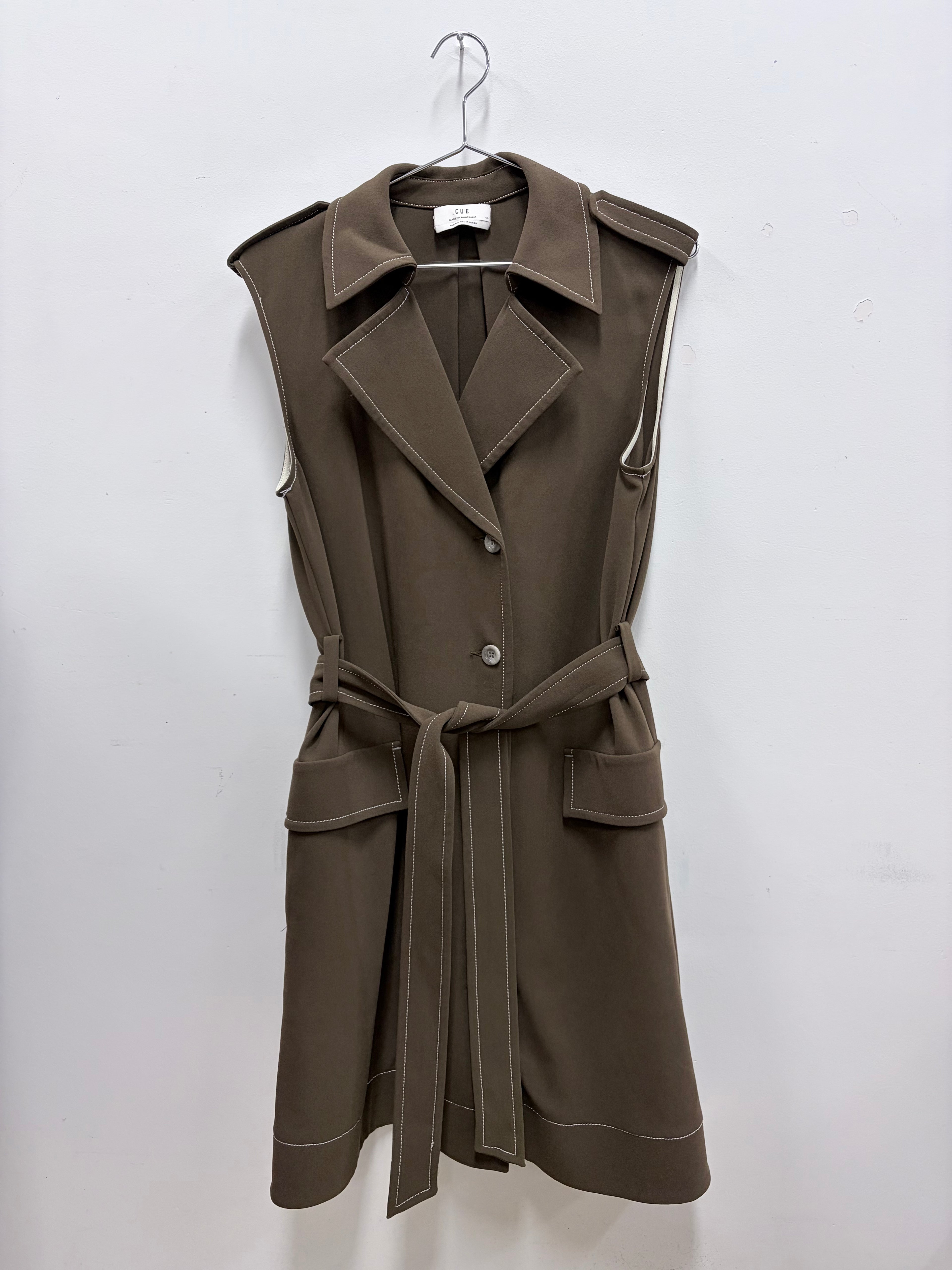 Cue olive wrap belted sleeveless dress-10