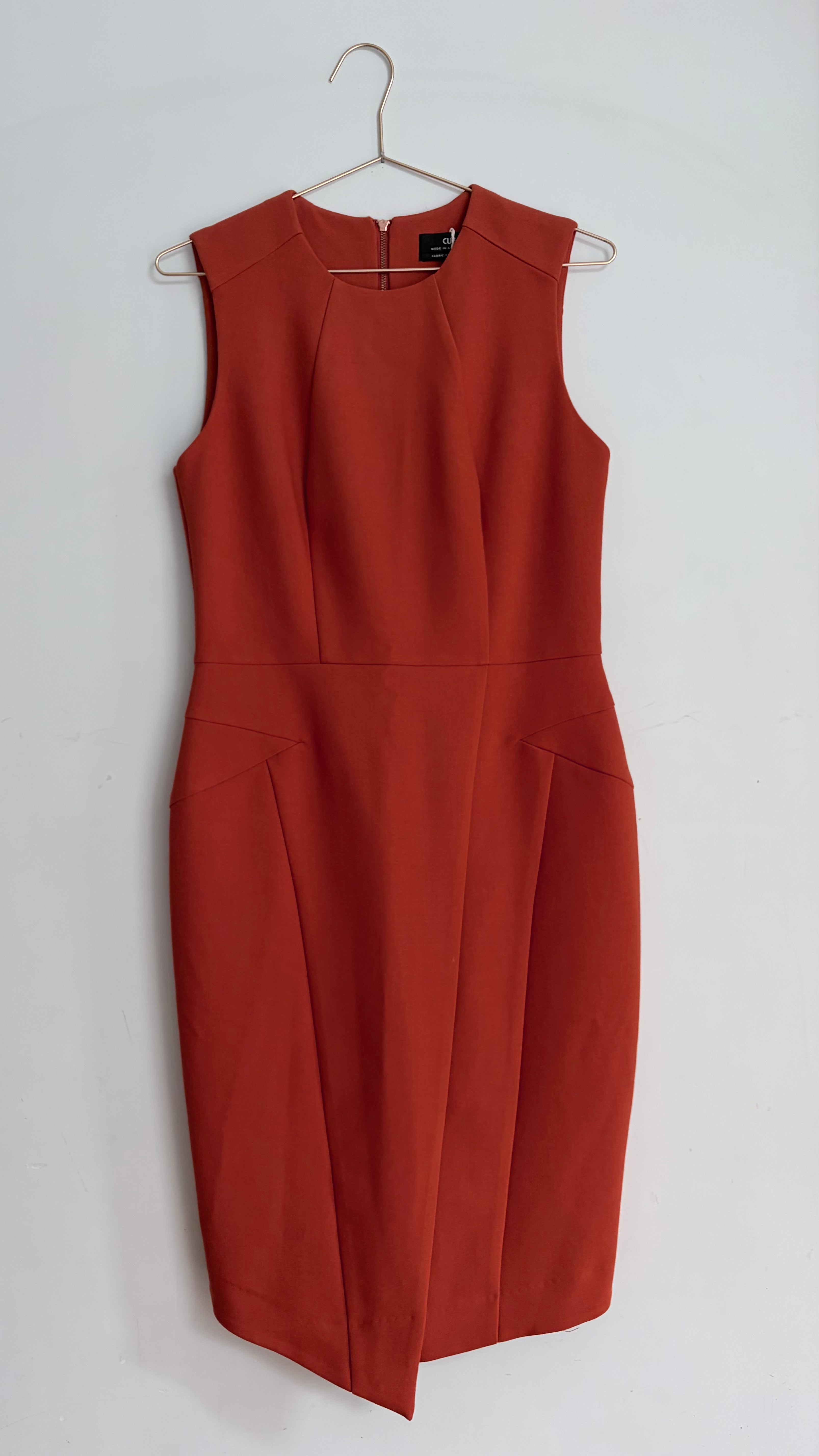 Cue Dress Orange Asymmetric Pencil Dress- 10