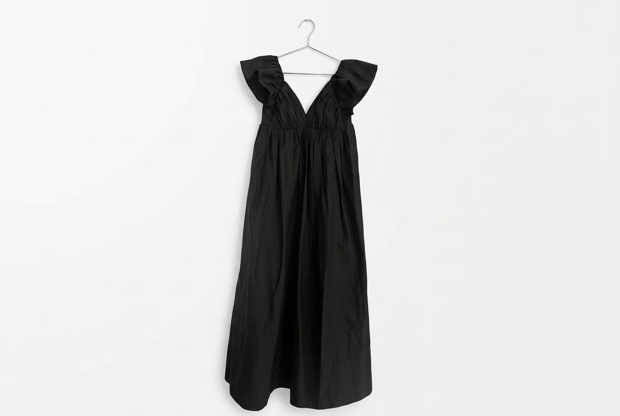 Sheike Dress Black Cotton Maxi Puff Sleeve Cut Out Tie Back Party - 10
