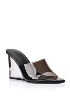 LANA WILKINSON SARA WEDGE | LUCITE & BLACK LEATHER 39