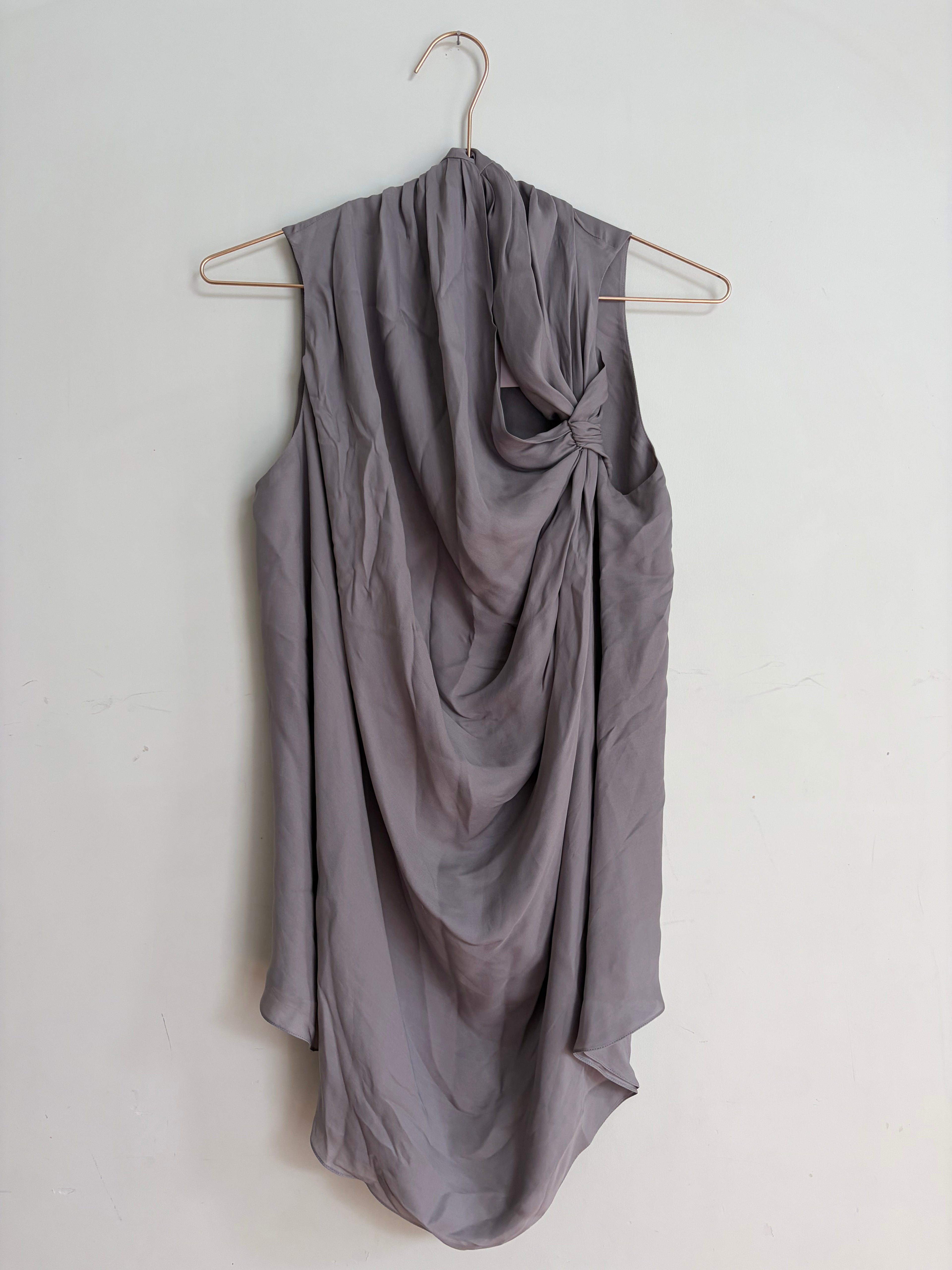 Scanlan Theodore Blouse Grey Silk Cowl Neck Drape Tunic Sleeveless - 8