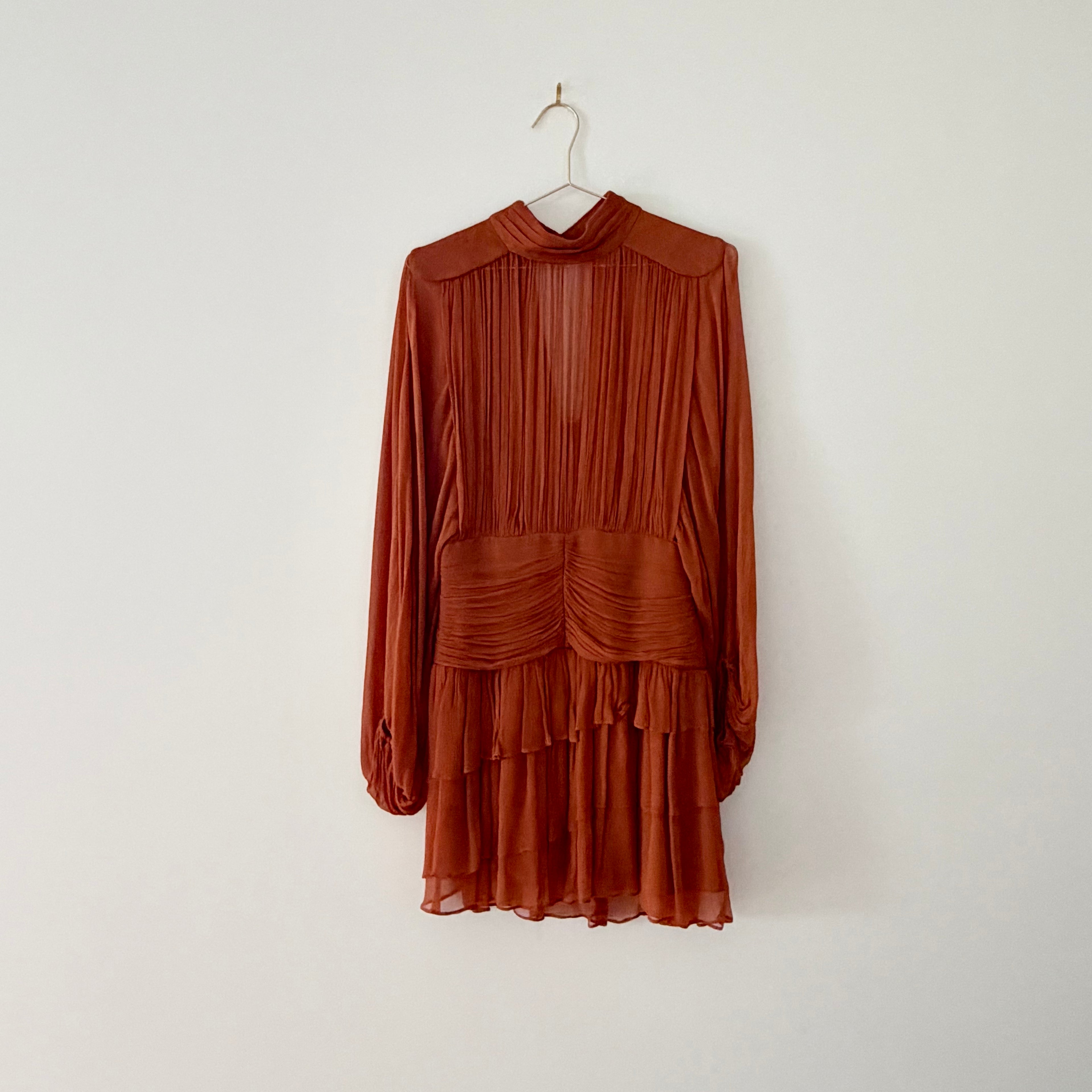Shona Joy Noemi Long Sleeve Ruched Mini Dress - 10 - Siena