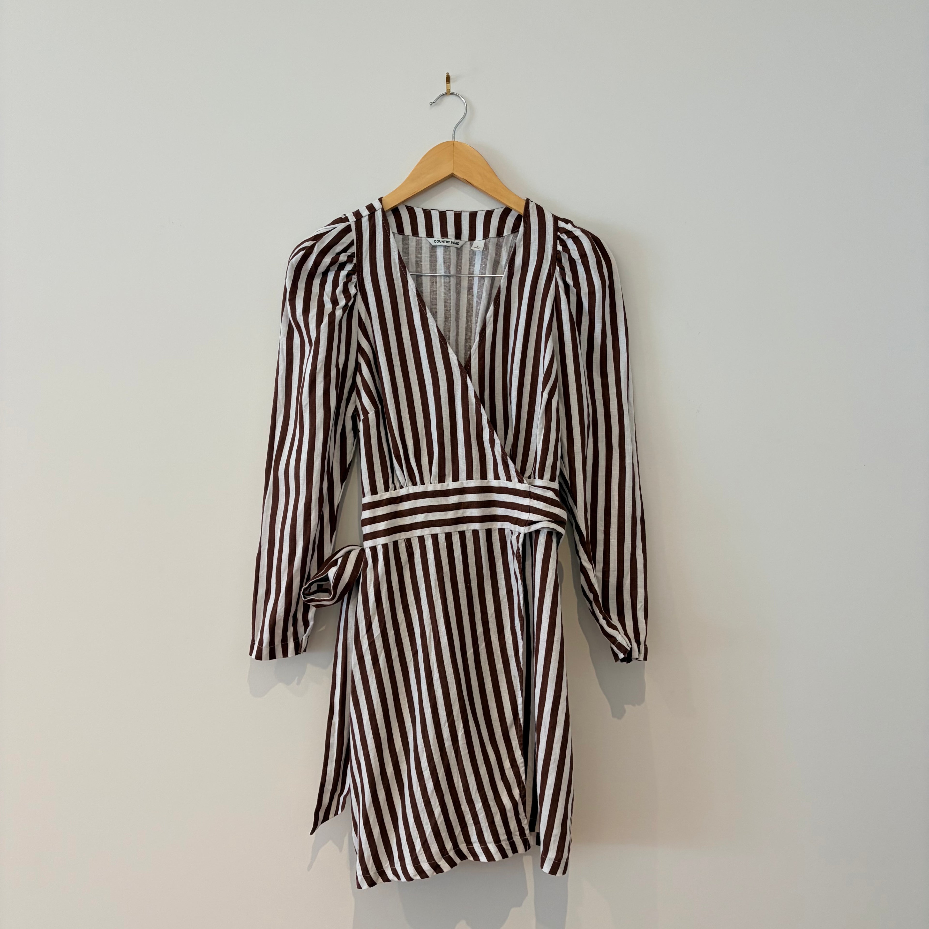 Country Road Brown and White Striped Linen Dress - 8