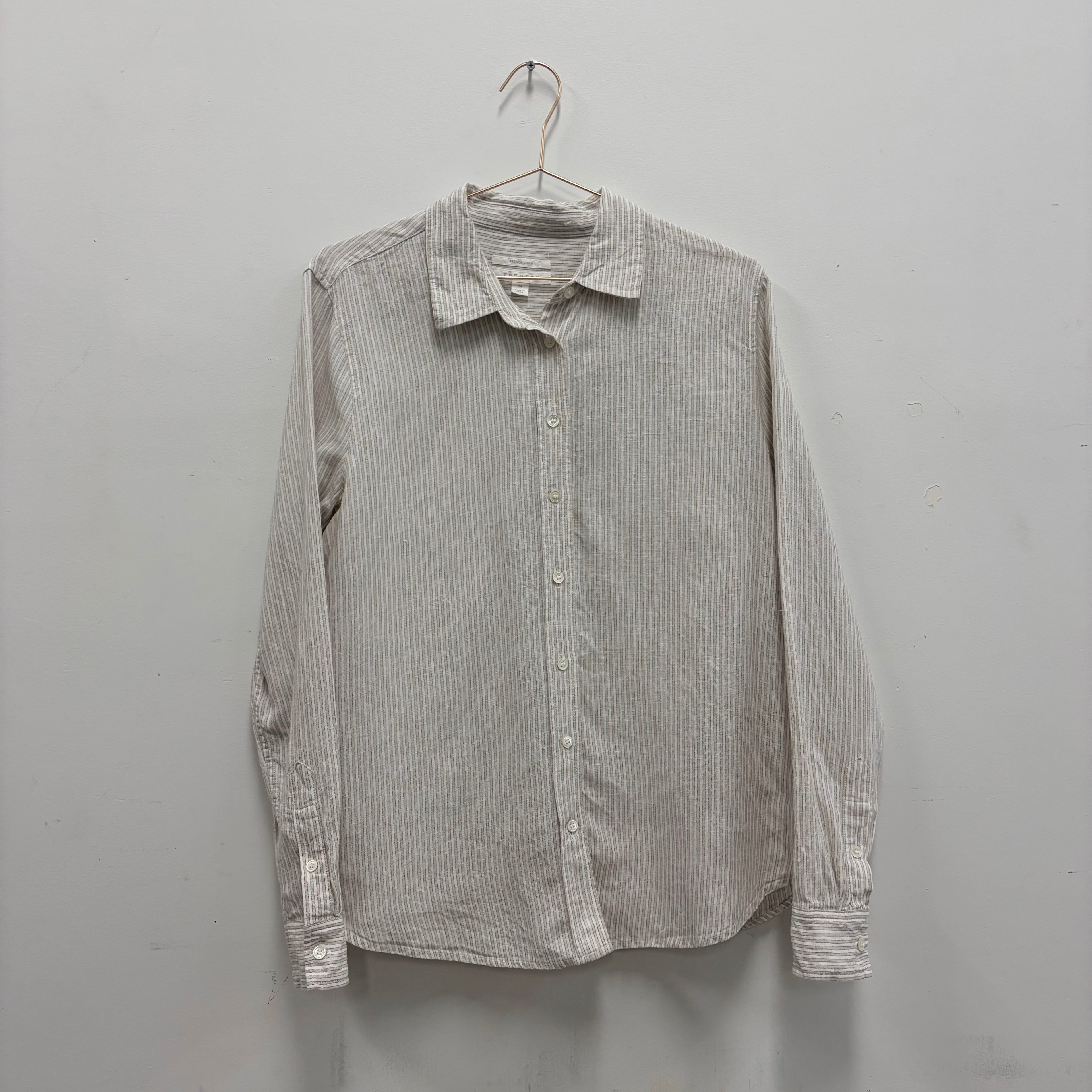 Trenery Beige and White Stripe French Linen Shirt