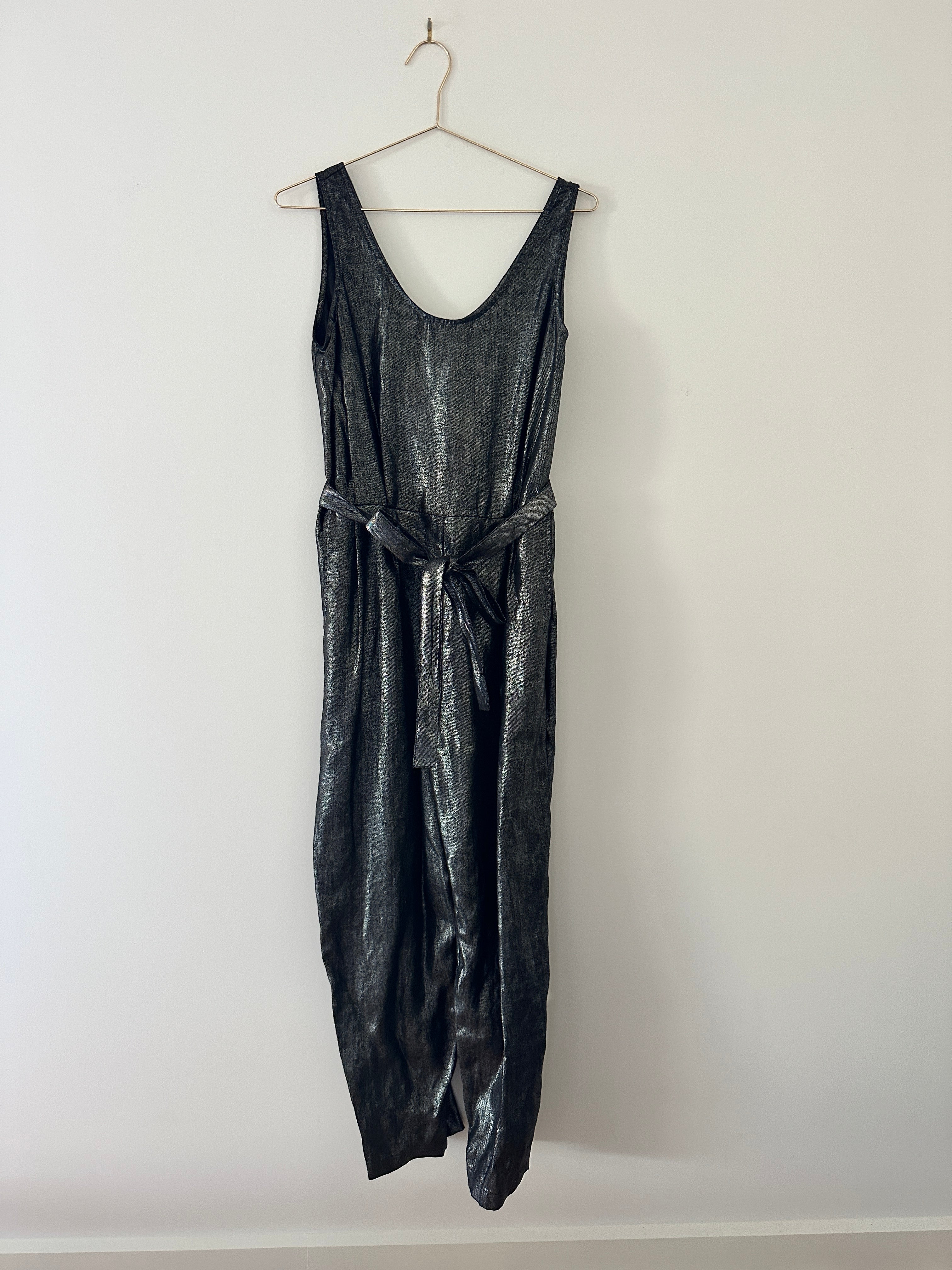 Elk Black Metallic Jumpsuit with Belt - 10