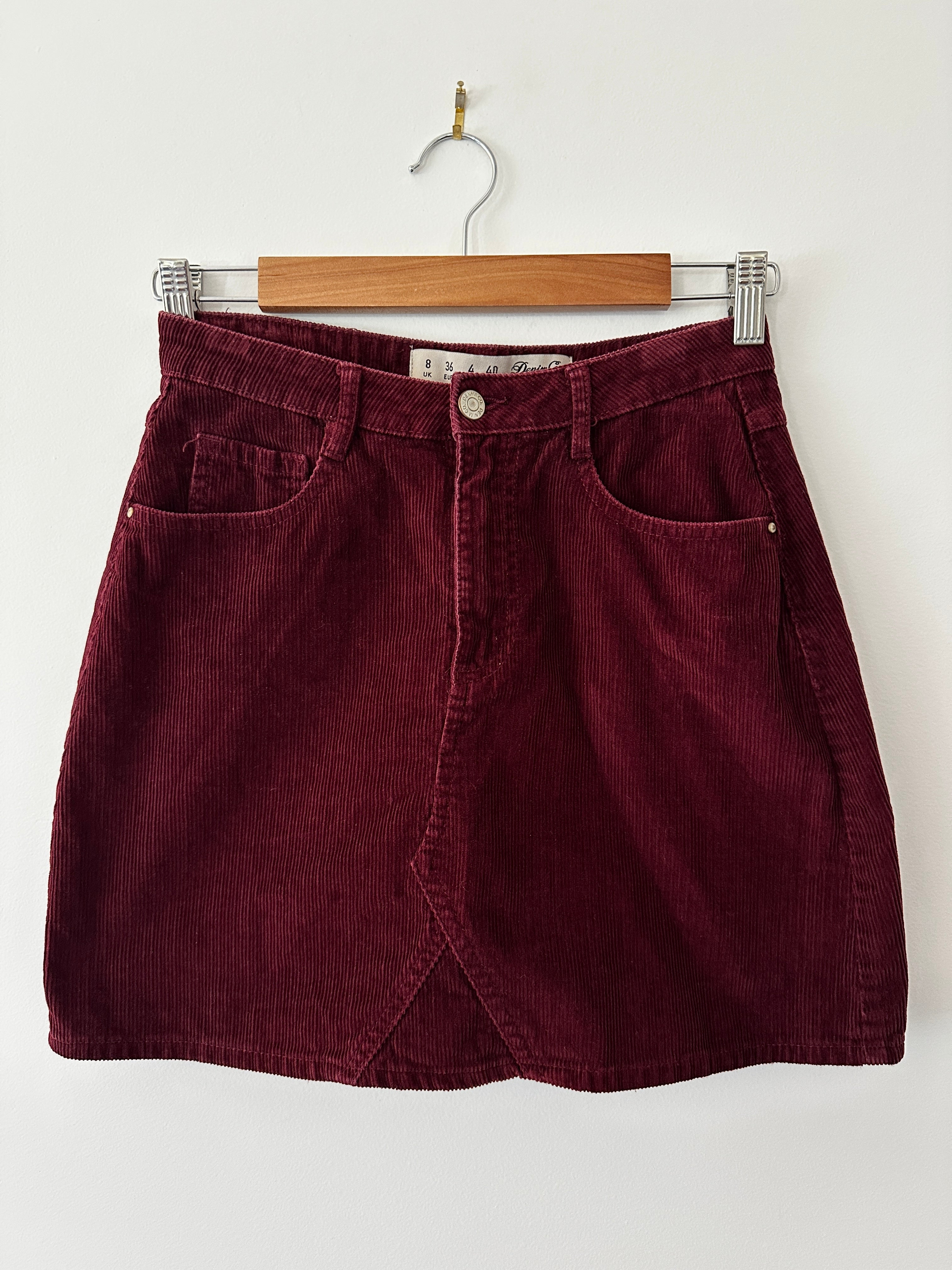 Denim Co Burgundy Cord Mini, Size 8