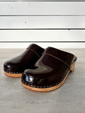 Funkis Brown Patent Clogs, Size 36