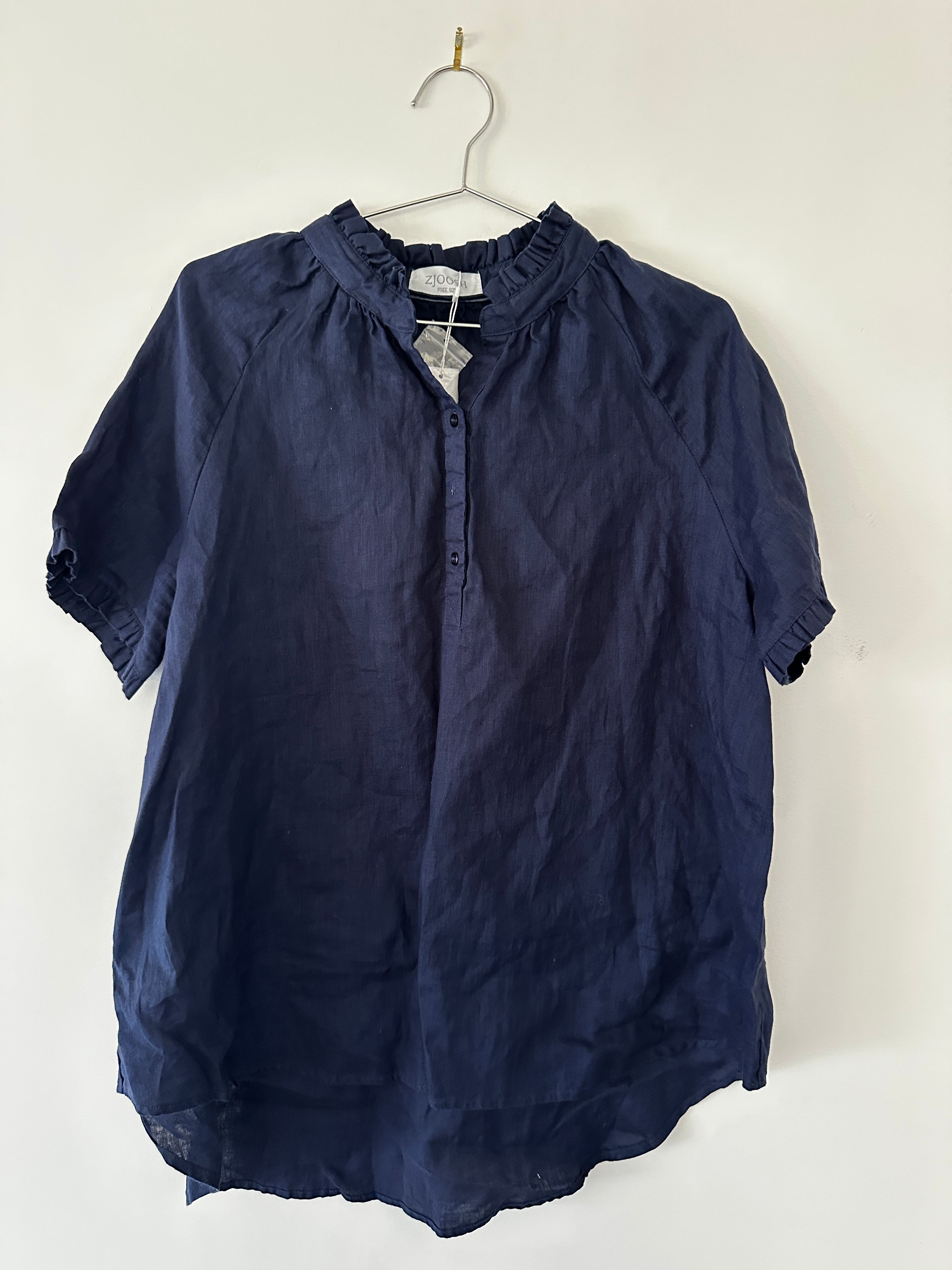 Zjoosh Blue Linen Blouse - One Size