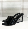 LANA WILKINSON SARA WEDGE | LUCITE & BLACK LEATHER 39