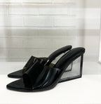 LANA WILKINSON SARA WEDGE | LUCITE & BLACK LEATHER 39