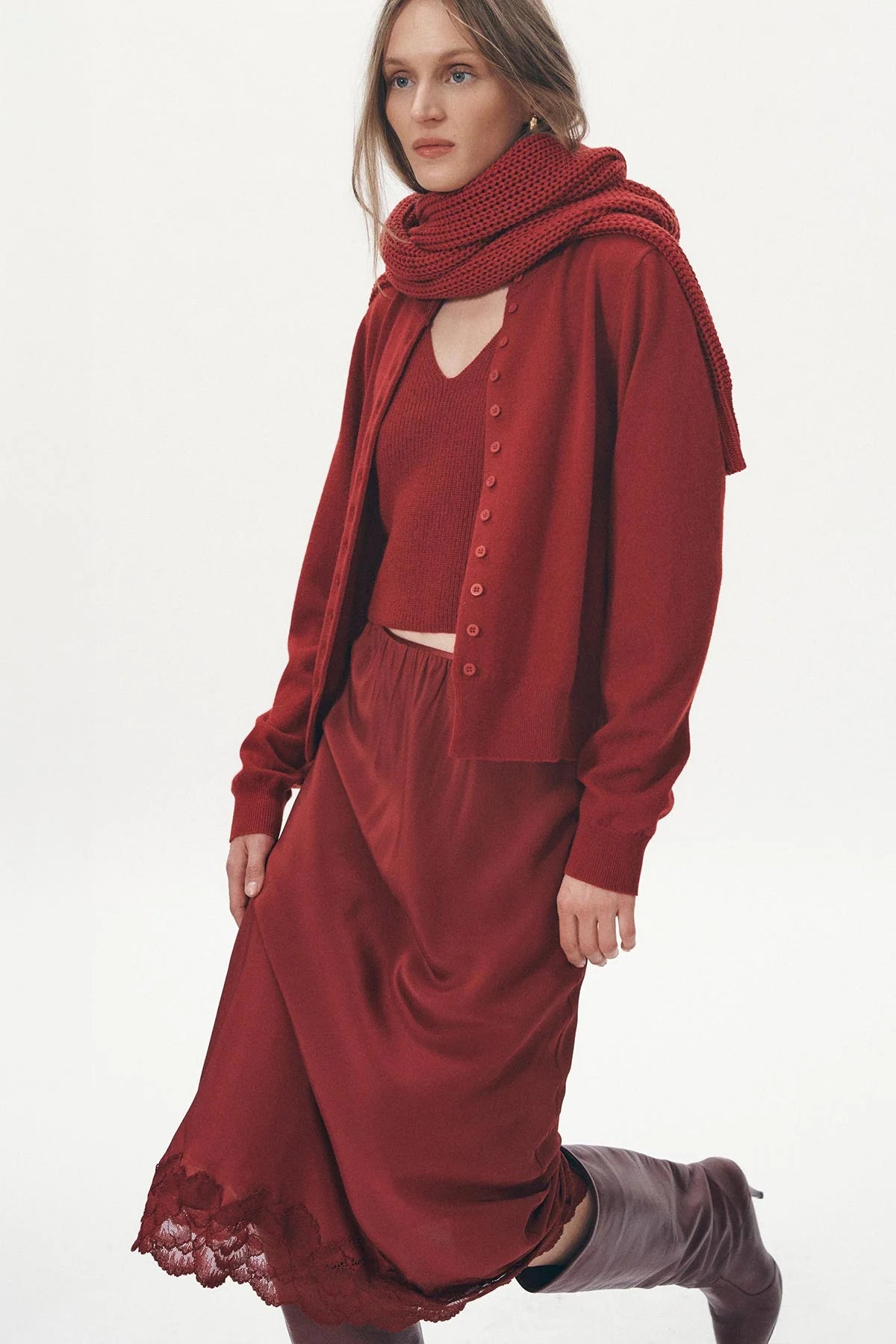 Marina Silk Midi Skirt - Wine Red