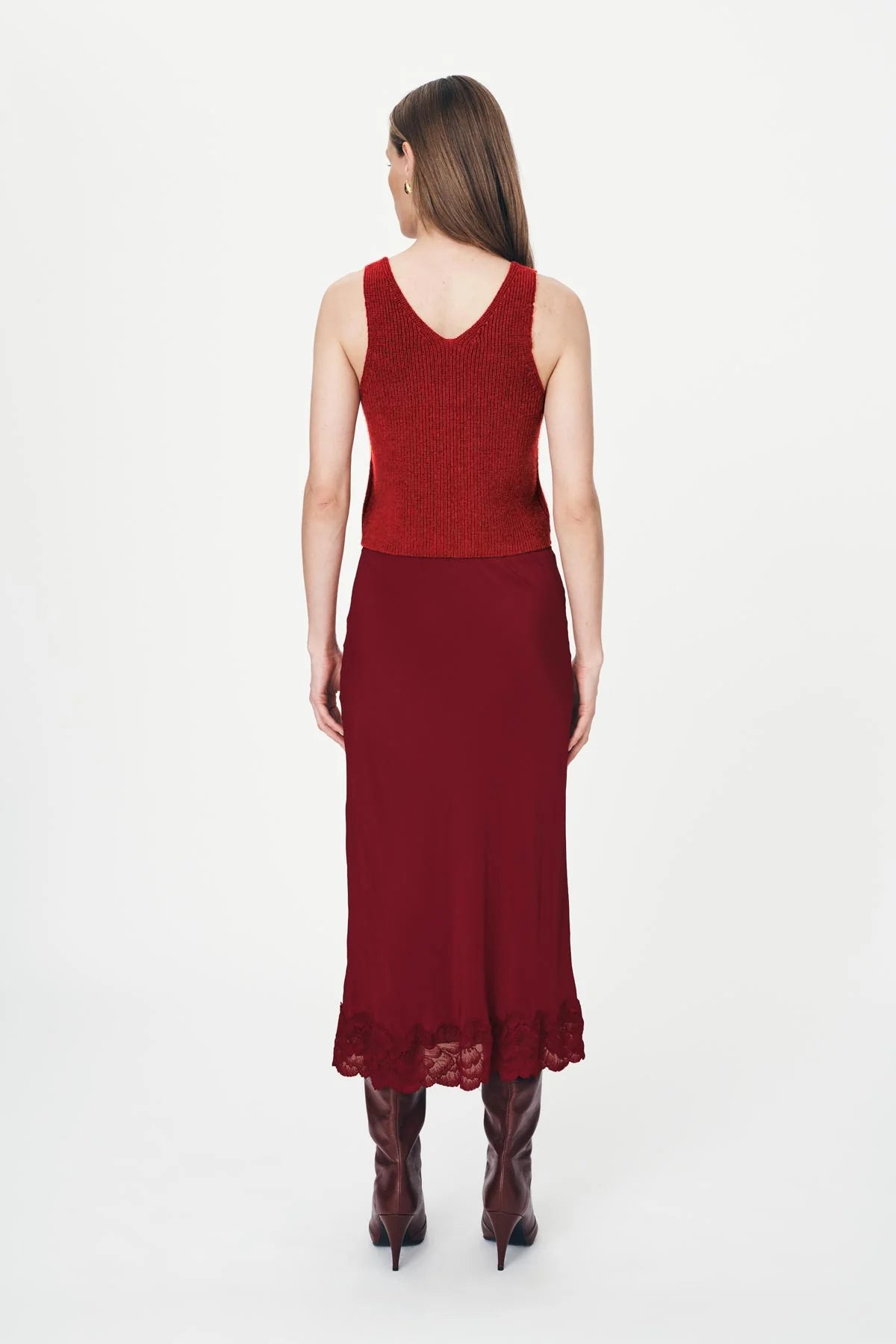 Marina Silk Midi Skirt - Wine Red