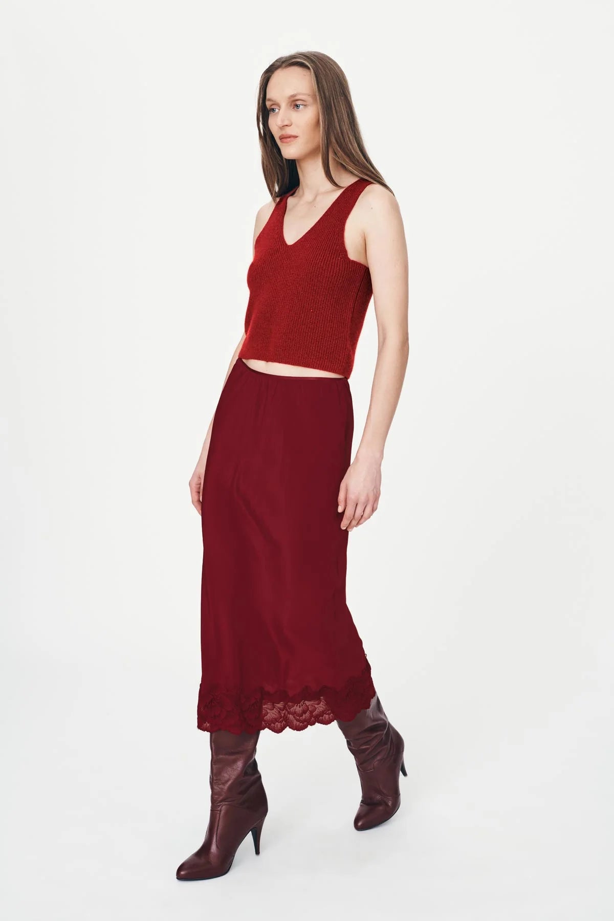 Marina Silk Midi Skirt - Wine Red