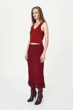 Marina Silk Midi Skirt - Wine Red