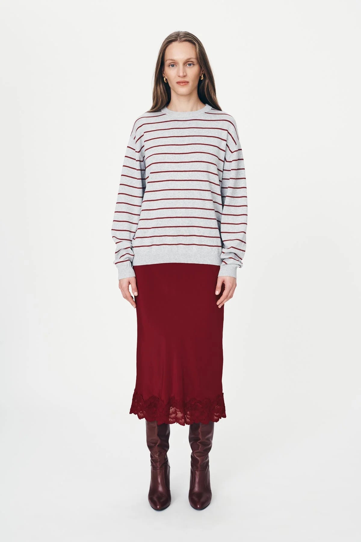 Marina Silk Midi Skirt - Wine Red