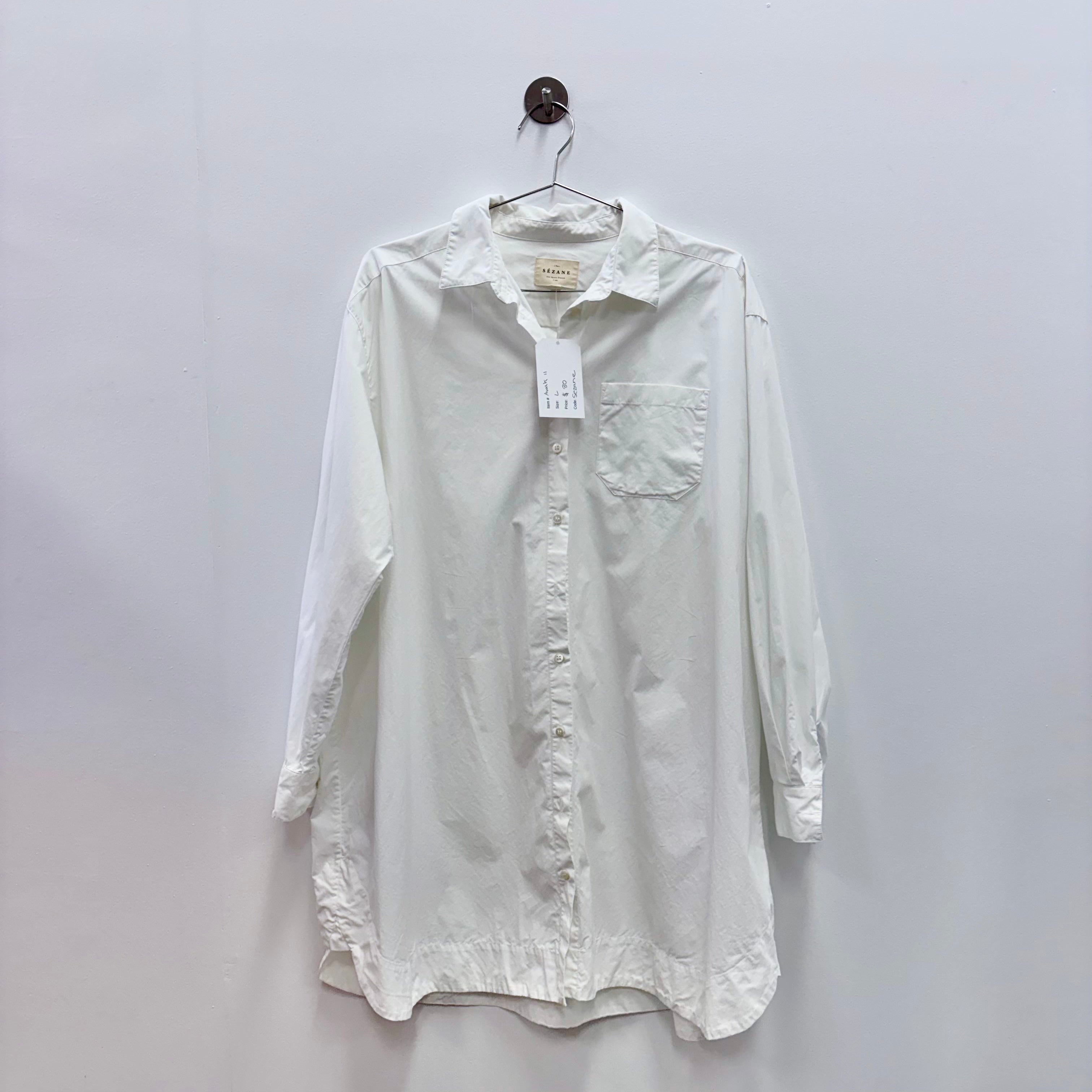 Sezane White Longline Shirt - L