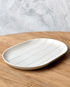 OVAL TRAY 38 x 26.5cm - COASTAL JUNCTION CREAM w/GREEN STRIPE