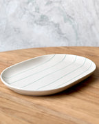 OVAL TRAY 38 x 26.5cm - COASTAL JUNCTION CREAM w/GREEN STRIPE