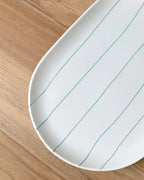 OVAL TRAY 38 x 26.5cm - COASTAL JUNCTION CREAM w/GREEN STRIPE